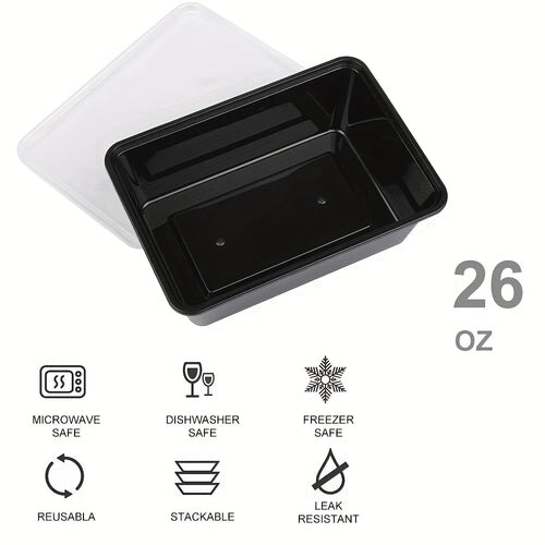 10/30/50pcs Meal Prep Containers, 26 OZ Microwavable Reusable Food Containers with Lids for Food Prepping, Disposable Lunch Boxes, Plastic Food Boxes- Stackable, Freezer Dishwasher Healthy