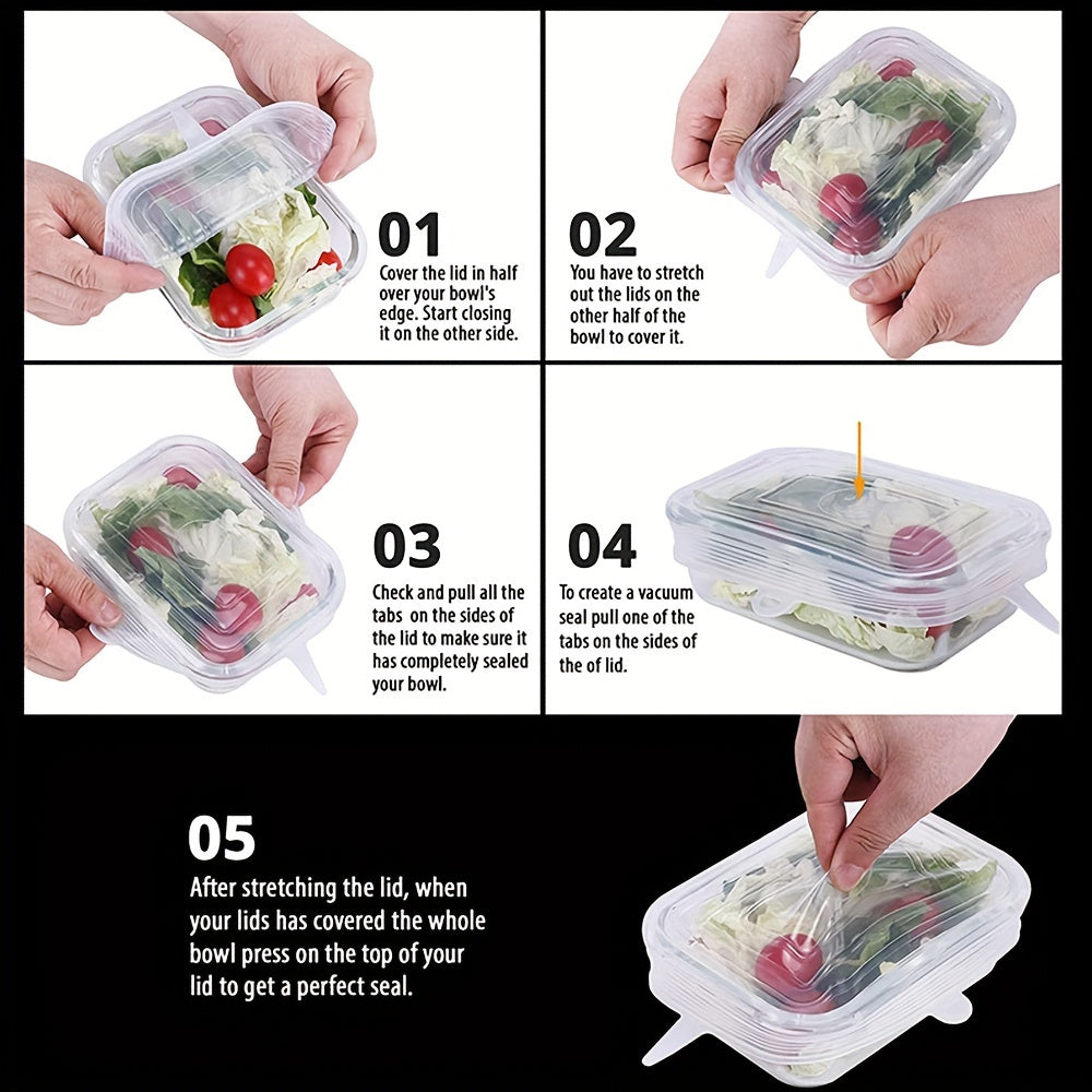 6pcs Silicone Stretch Lids - Reusable & Washable Bowl Covers, Kitchen & Dining Essentials