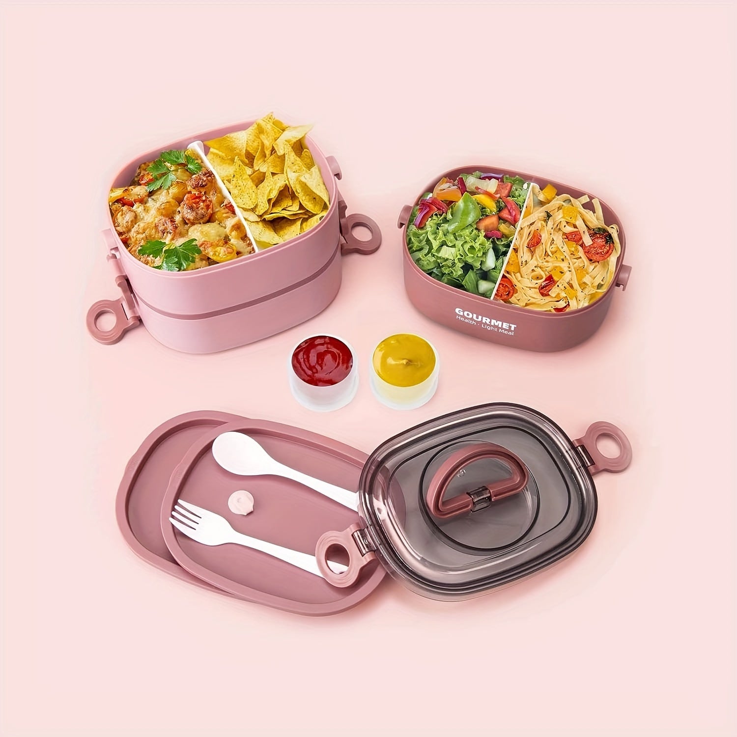 1 Set Bento Box, Stackable 3 Layers Food Containers, Leak-Proof Portable 94.68oz Large Capacity Lunch Box, Microwave Safe