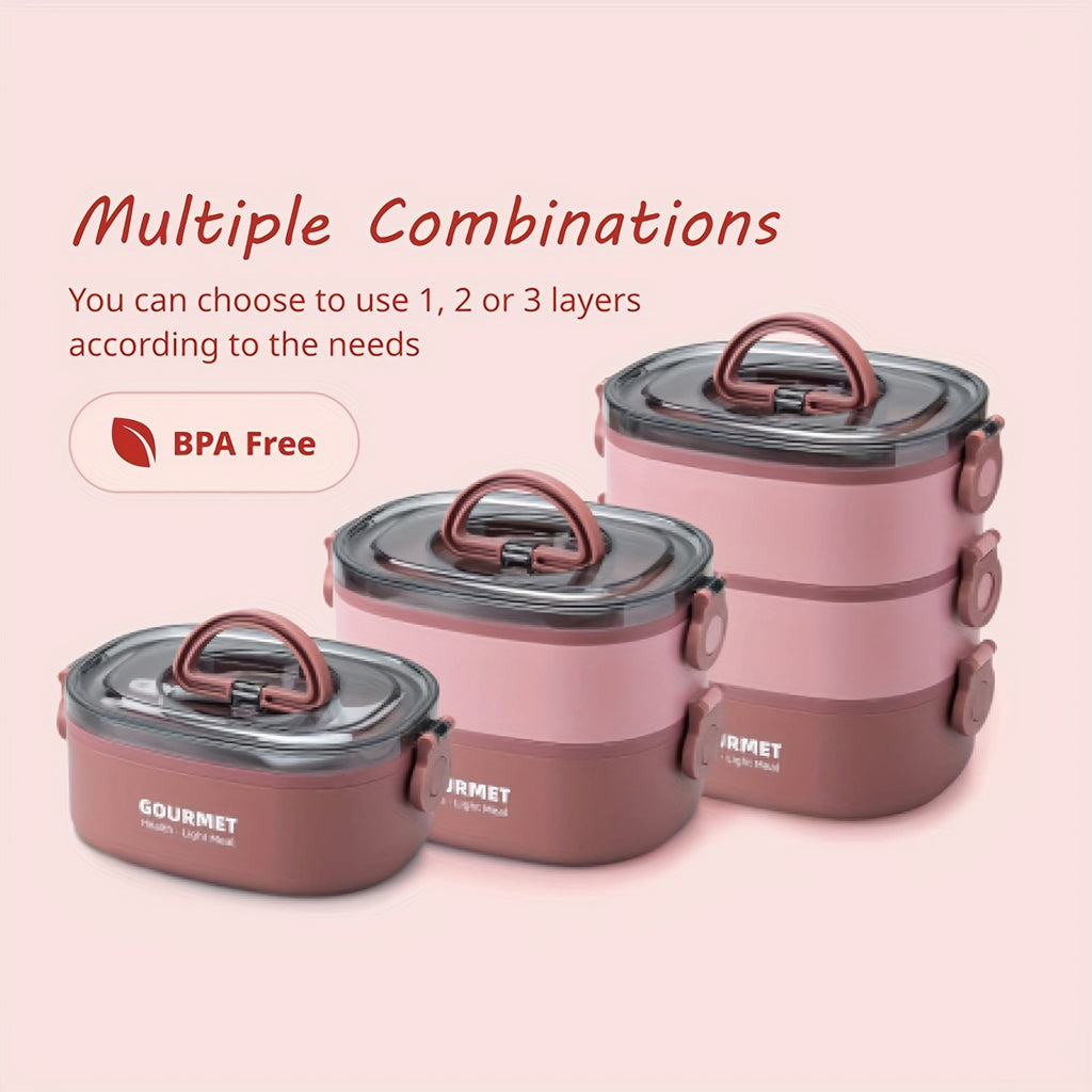 1 Set Bento Box, Stackable 3 Layers Food Containers, Leak-Proof Portable 94.68oz Large Capacity Lunch Box, Microwave Safe