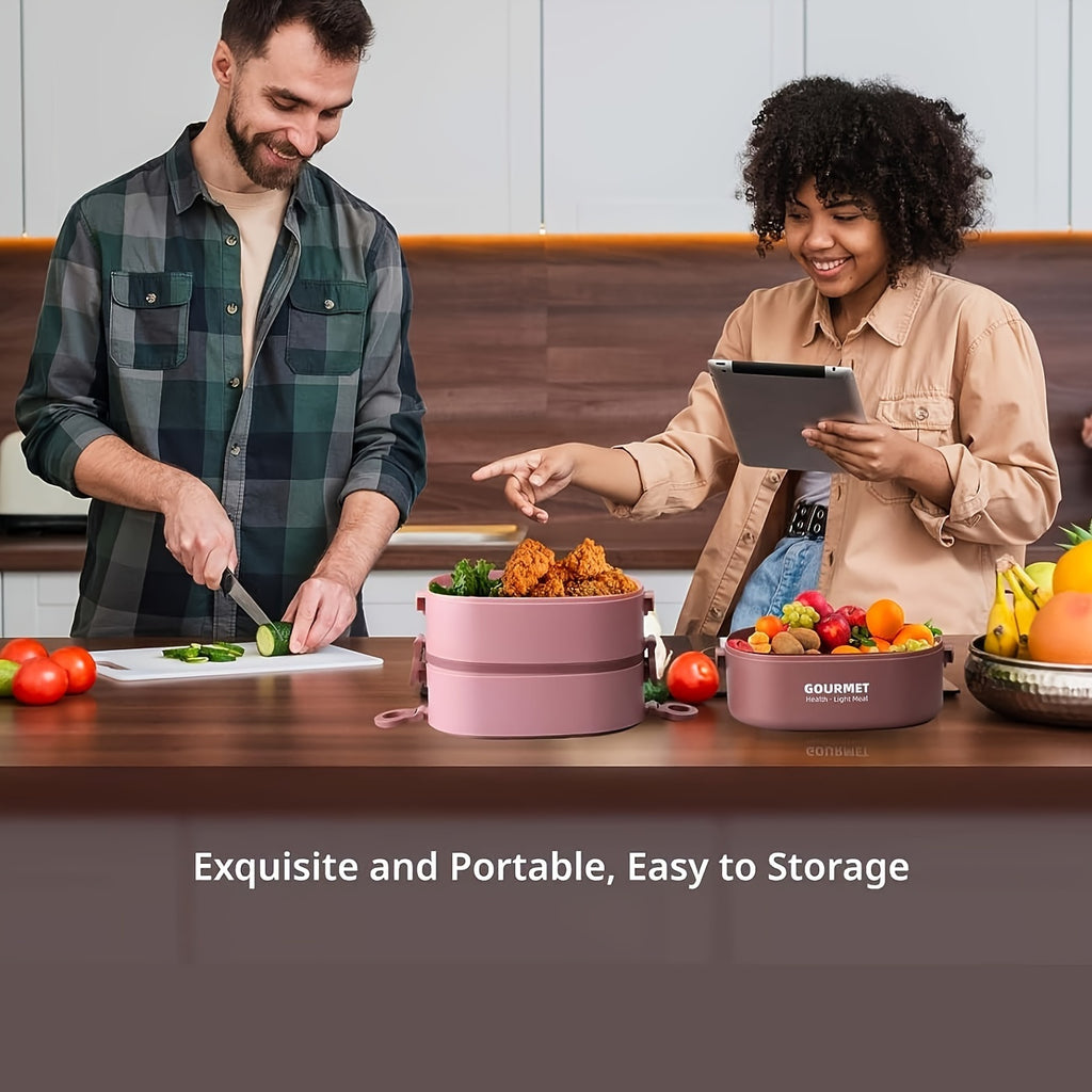 1 Set Bento Box, Stackable 3 Layers Food Containers, Leak-Proof Portable 94.68oz Large Capacity Lunch Box, Microwave Safe