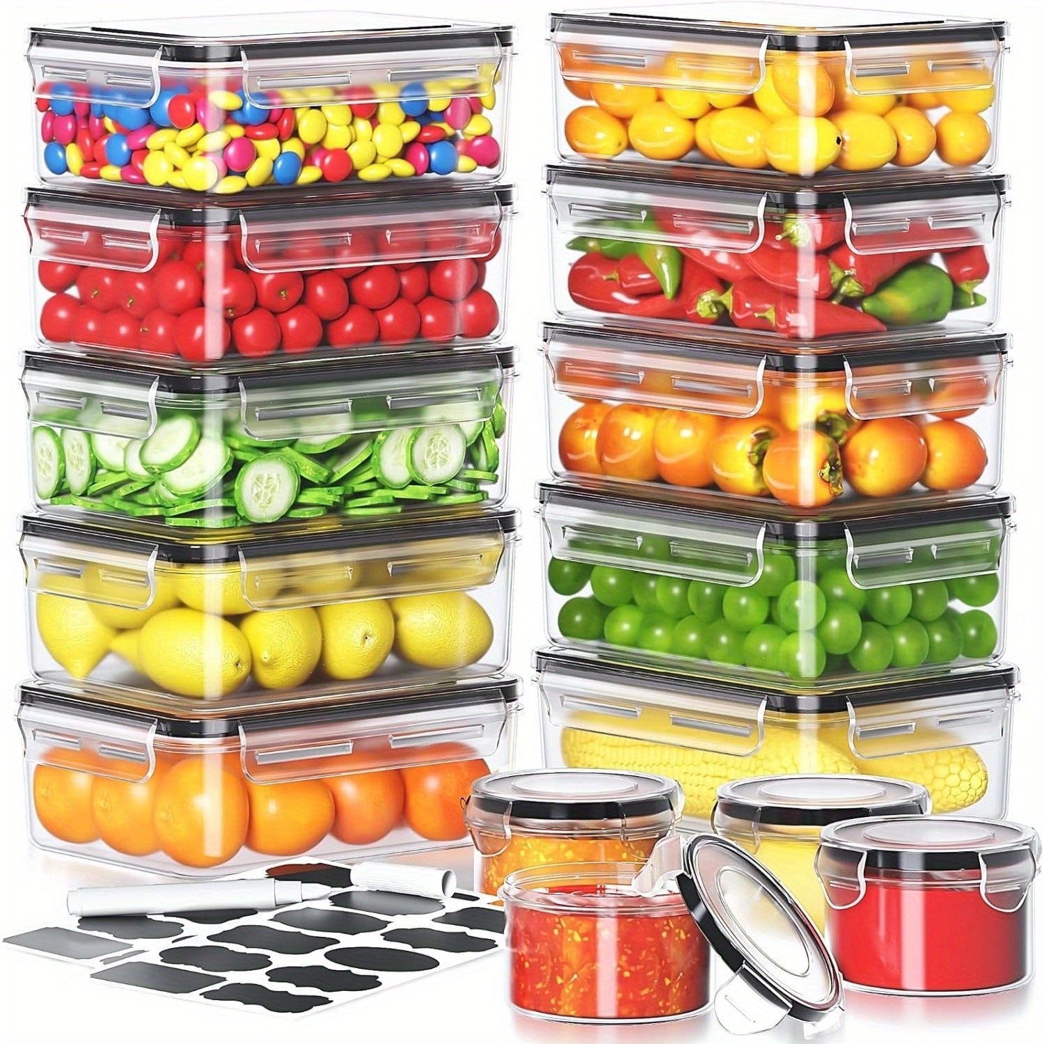8pcs/14pcs Food Storage Containers Plastic Food Containers with Lids Airtight Pantry and Kitchen Containers Leak Proof Stackable Reusablefor Kitchen Organization for Meal Prep & leftover