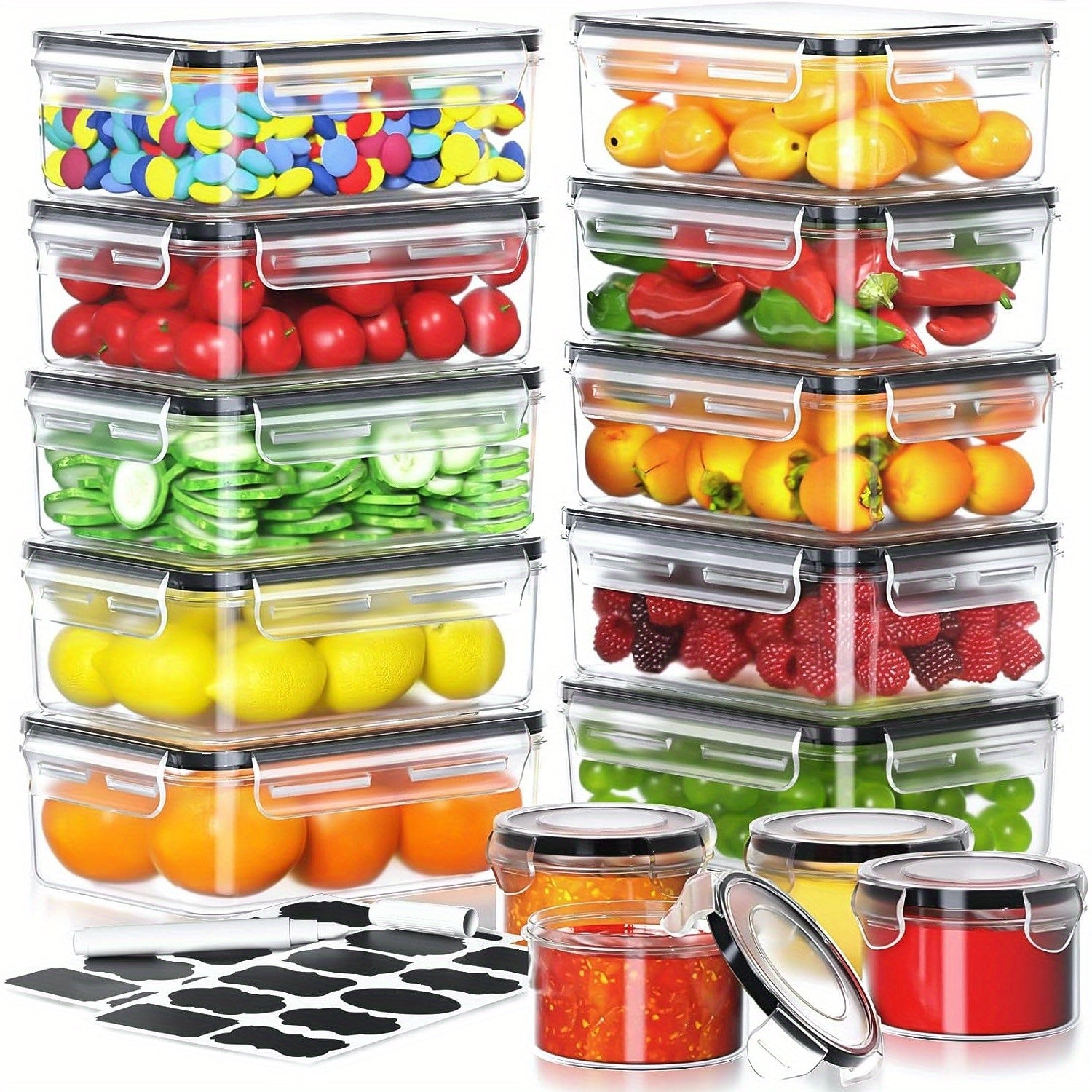8pcs/14pcs Food Storage Containers Plastic Food Containers with Lids Airtight Pantry and Kitchen Containers Leak Proof Stackable Reusablefor Kitchen Organization for Meal Prep & leftover