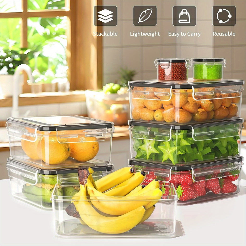 8pcs/14pcs Food Storage Containers Plastic Food Containers with Lids Airtight Pantry and Kitchen Containers Leak Proof Stackable Reusablefor Kitchen Organization for Meal Prep & leftover