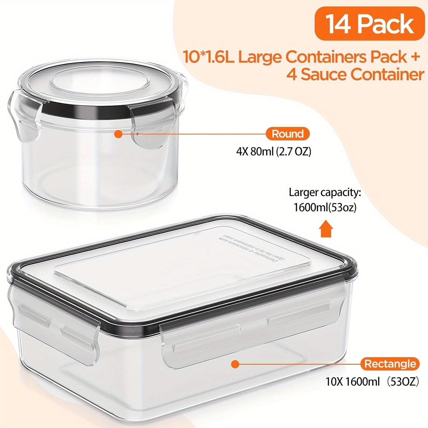 8pcs/14pcs Food Storage Containers Plastic Food Containers with Lids Airtight Pantry and Kitchen Containers Leak Proof Stackable Reusablefor Kitchen Organization for Meal Prep & leftover