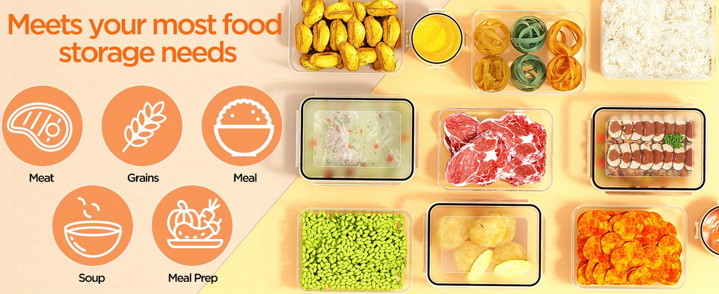 8pcs/14pcs Food Storage Containers Plastic Food Containers with Lids Airtight Pantry and Kitchen Containers Leak Proof Stackable Reusablefor Kitchen Organization for Meal Prep & leftover