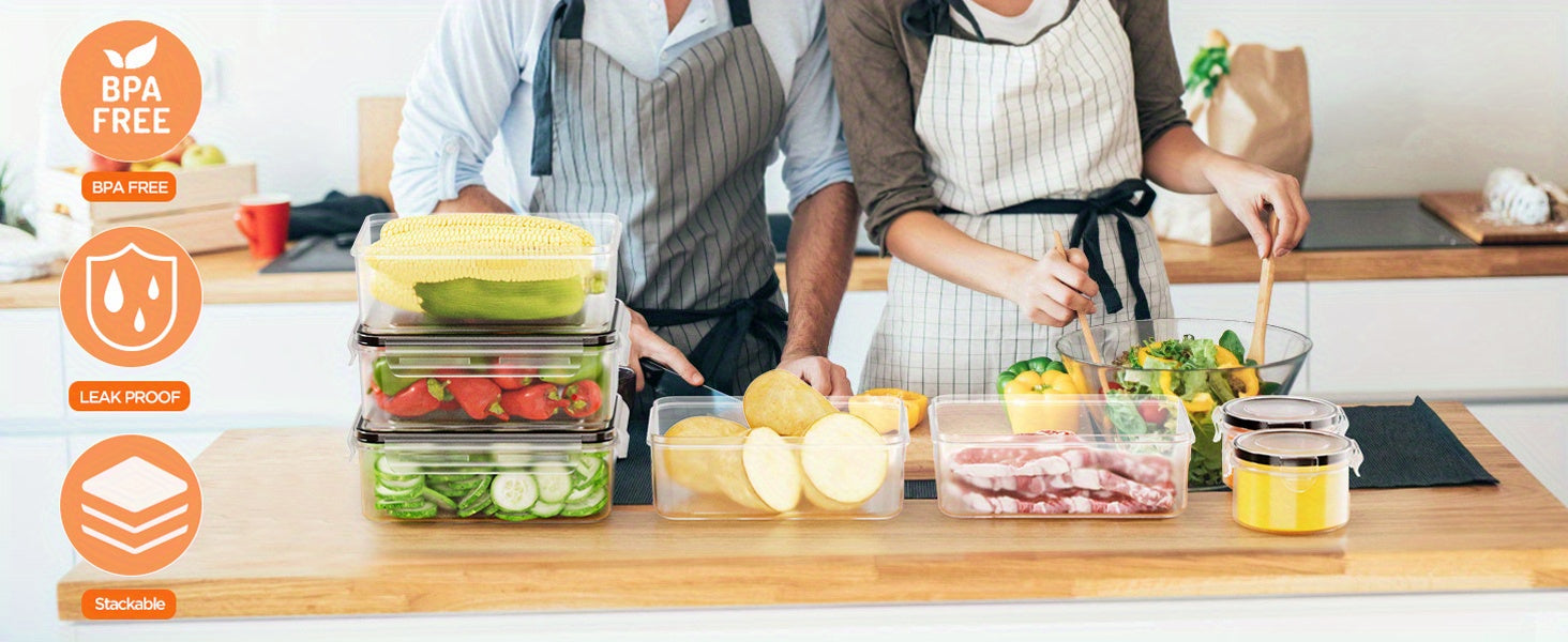 8pcs/14pcs Food Storage Containers Plastic Food Containers with Lids Airtight Pantry and Kitchen Containers Leak Proof Stackable Reusablefor Kitchen Organization for Meal Prep & leftover