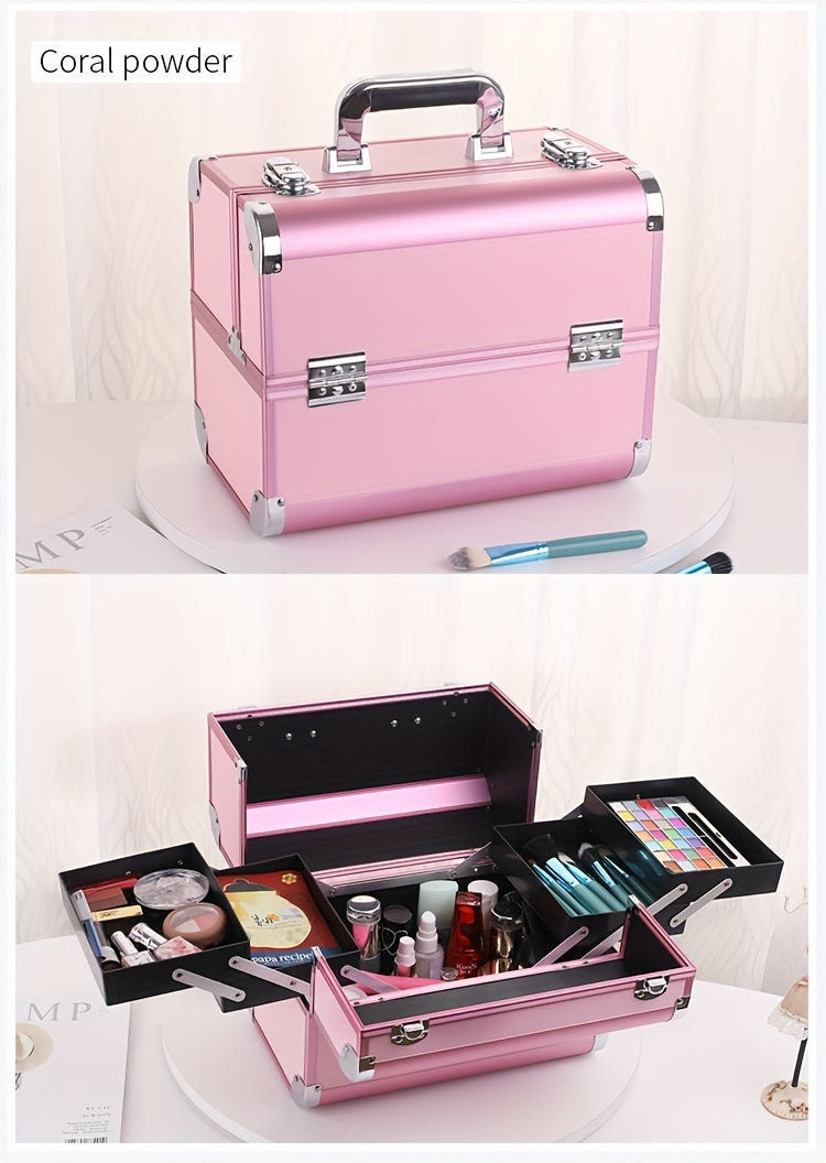 [Makeup Train Case] Portable Multi Compartments Makeup Box - Cosmetic Box with Locks, Jewelry Storage, Beauty Organizer
