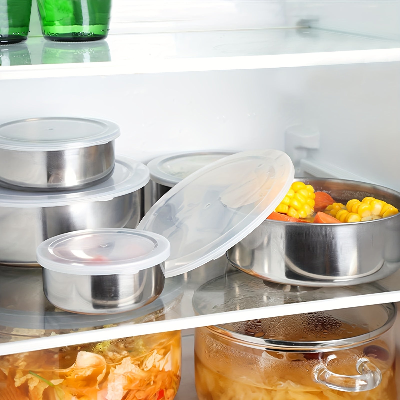 5pcs Stackable Food Storage Containers with Airtight Lids - Leakproof, Dishwasher Safe, Space-Saving Stainless Steel Kitchen Organizer for Meal Prep, Fridge, Pantry - Ideal for Vegetables, Fruits, Snacks, Leftovers - Heavy-Du