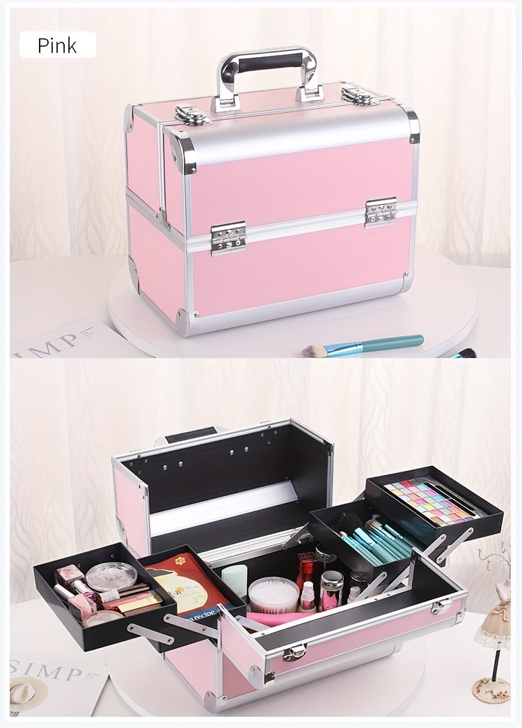 [Makeup Train Case] Portable Multi Compartments Makeup Box - Cosmetic Box with Locks, Jewelry Storage, Beauty Organizer