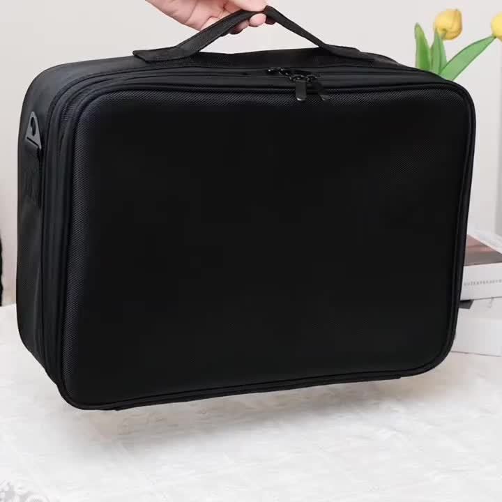 1pc Large Capacity Waterproof Cosmetic Organizer Case with Adjustable Compartments, Durable Detachable Makeup Brushes & Mirror Holder, Multiple Pockets for Travel, Professionals & Daily Use