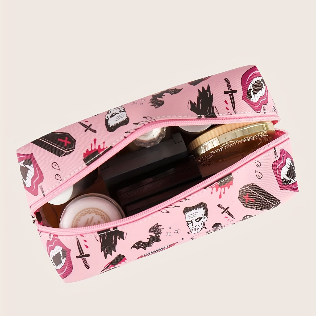 Halloween Skeleton Bat Pattern Makeup Bag