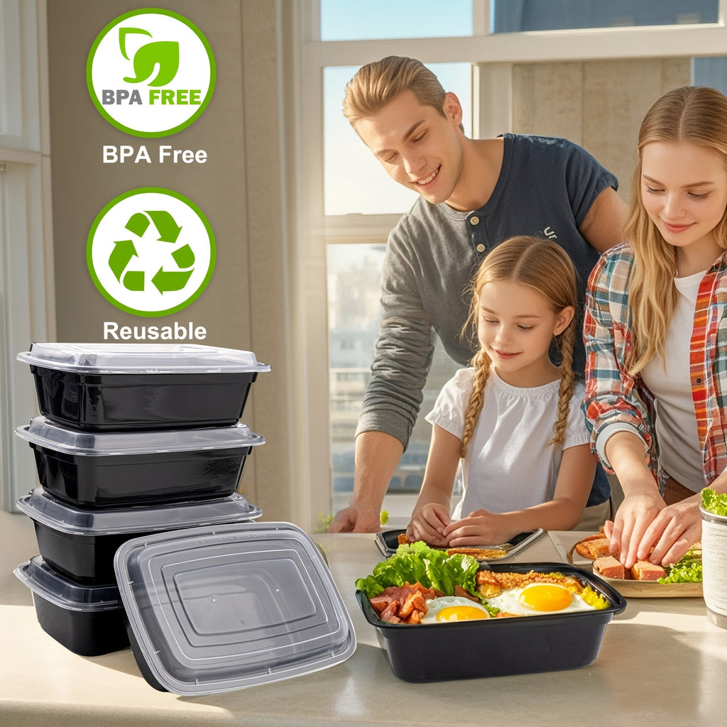 100pcs Black Disposable Food Containers with Lids - Leak-Proof, Stackable & Reusable Meal Prep Boxes - Microwave & Dishwasher Safe - Ideal for Home Cooking, Meals on the Go & Valentine's Day Gatherings, Portable Meal Containe