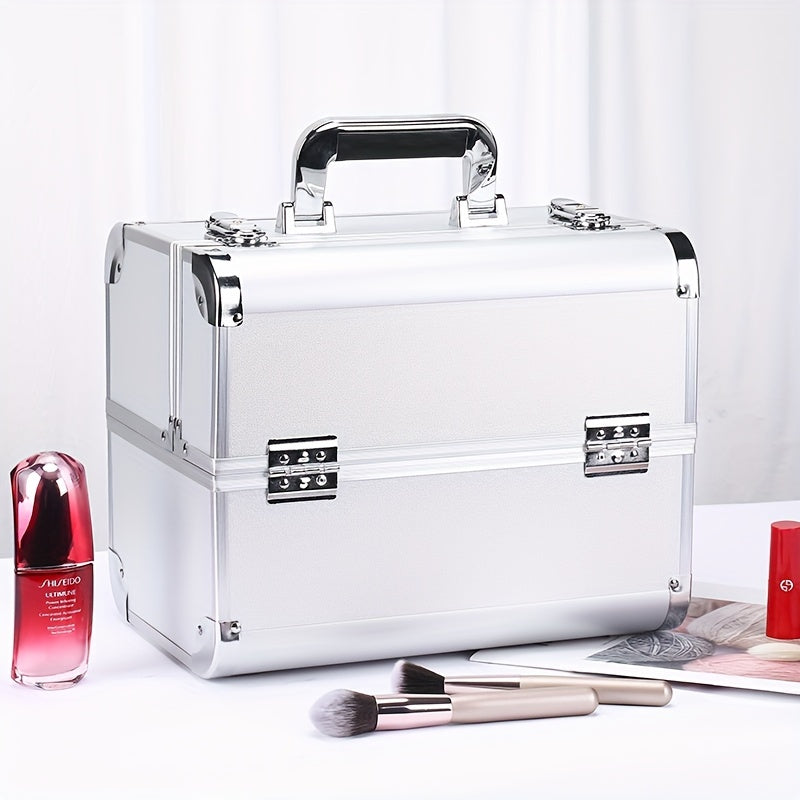 [Makeup Train Case] Portable Multi Compartments Makeup Box - Cosmetic Box with Locks, Jewelry Storage, Beauty Organizer