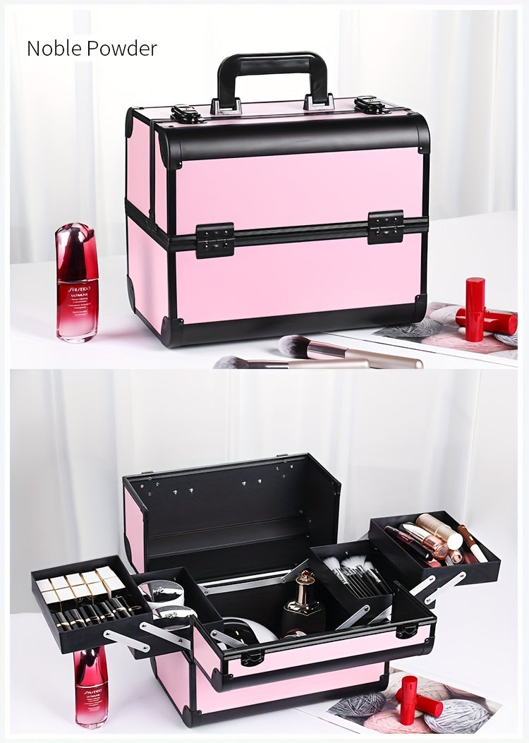[Makeup Train Case] Portable Multi Compartments Makeup Box - Cosmetic Box with Locks, Jewelry Storage, Beauty Organizer