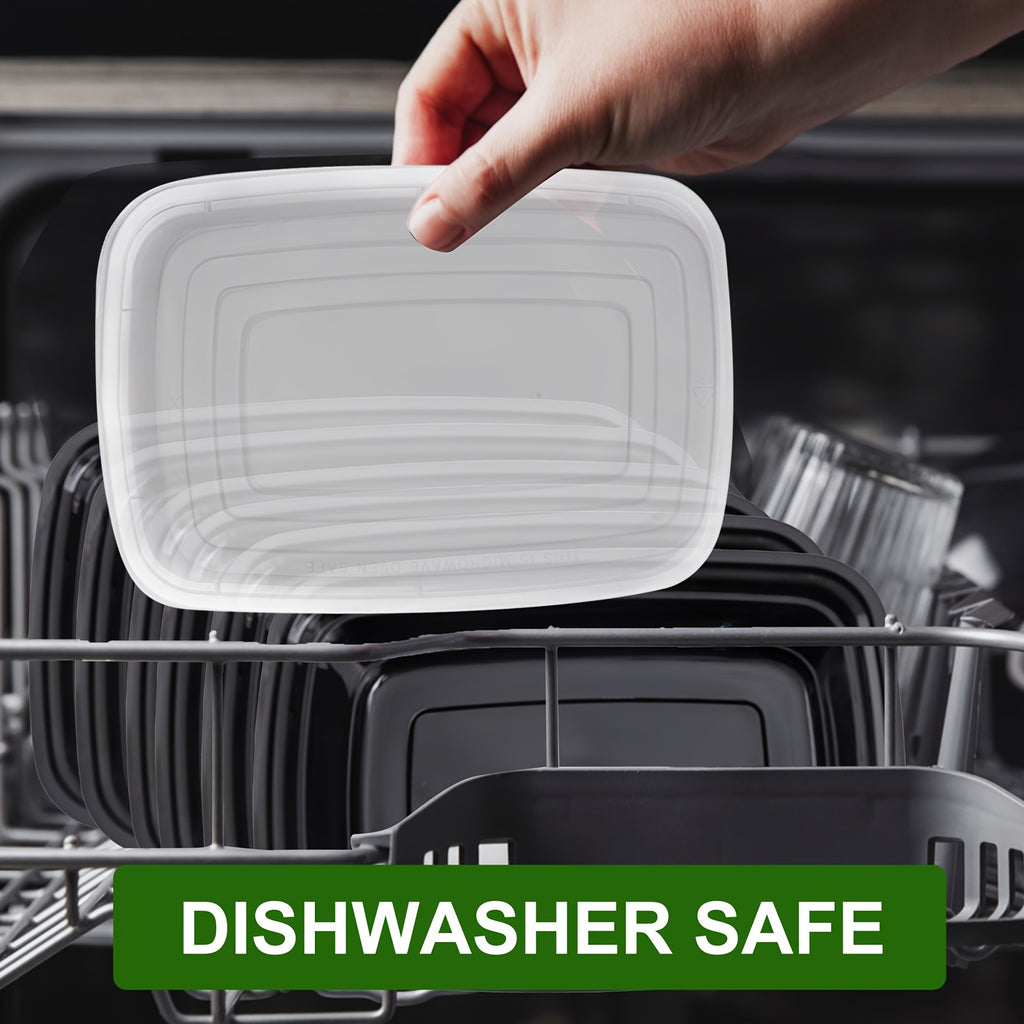 100pcs Black Disposable Food Containers with Lids - Leak-Proof, Stackable & Reusable Meal Prep Boxes - Microwave & Dishwasher Safe - Ideal for Home Cooking, Meals on the Go & Valentine's Day Gatherings, Portable Meal Containe