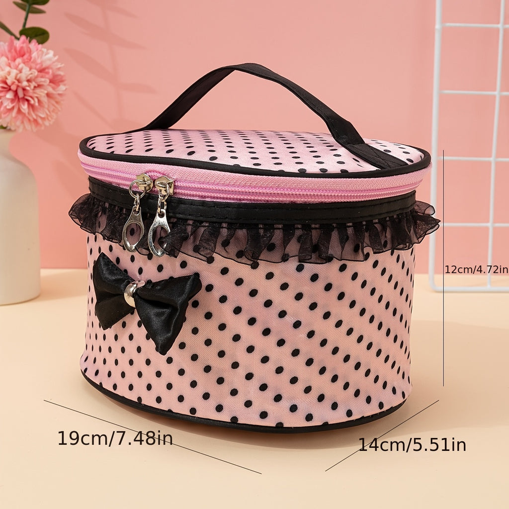 Stylish And Spacious Cosmetic Bag With Zipper And Dot Print For Travel And Makeup Organization