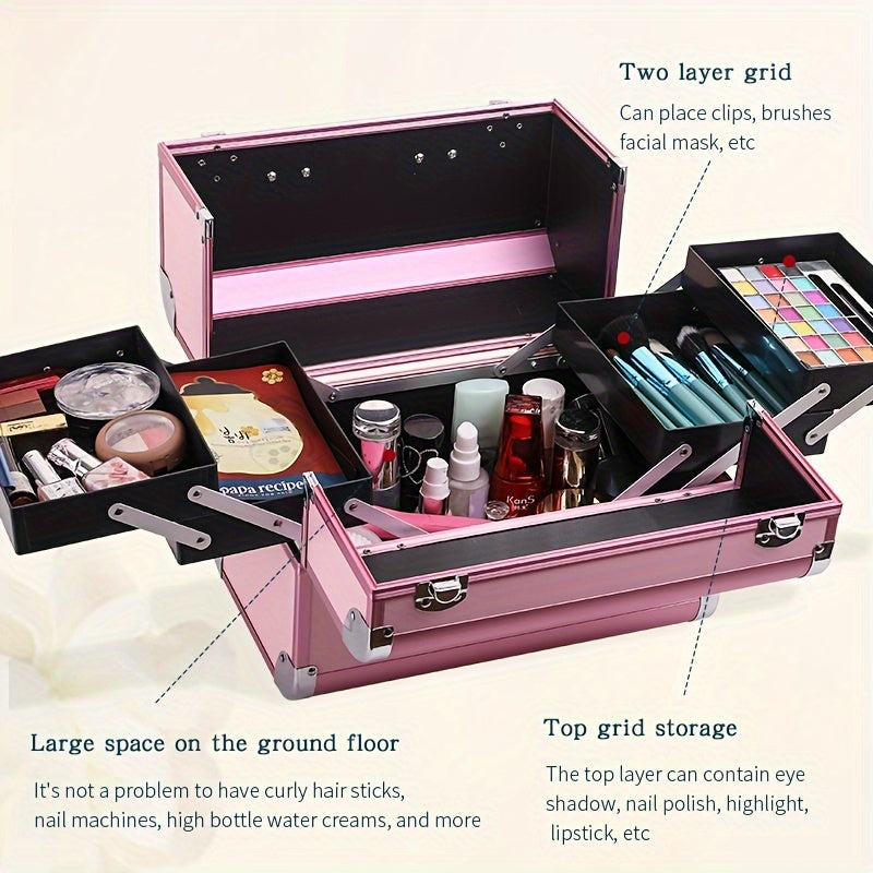 [Makeup Train Case] Portable Multi Compartments Makeup Box - Cosmetic Box with Locks, Jewelry Storage, Beauty Organizer
