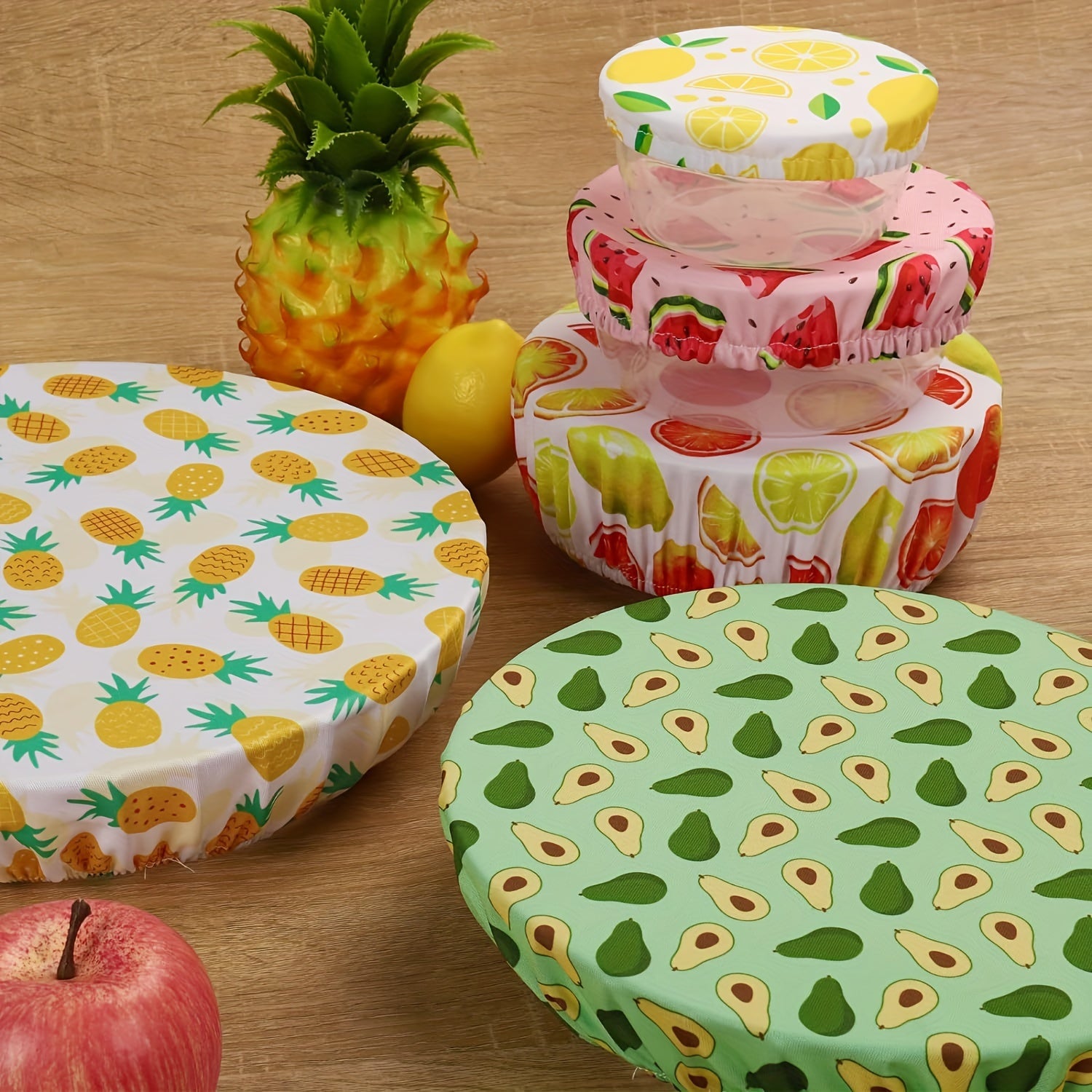 5 Pieces Bowl Covers - Reusable Fabric Stretch Covers for Bowls, Kitchen Jars, and Food Containers - Elastic Food Storage Covers - Cloth Dish Covers for Food Contact - Kitchen Essentials