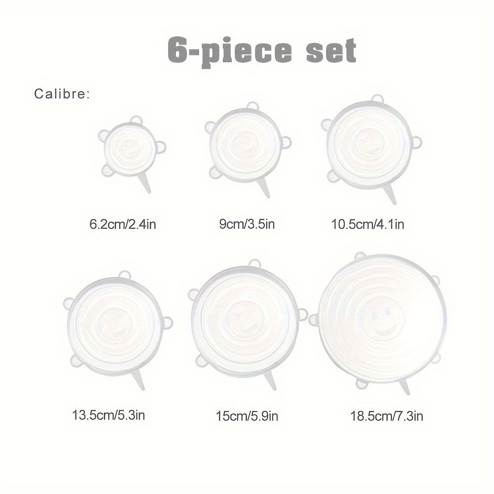 6pcs Silicone Stretch Lids - Reusable & Washable Bowl Covers, Kitchen & Dining Essentials