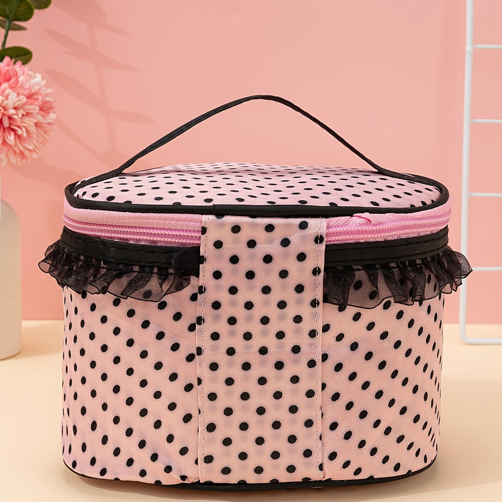Stylish And Spacious Cosmetic Bag With Zipper And Dot Print For Travel And Makeup Organization