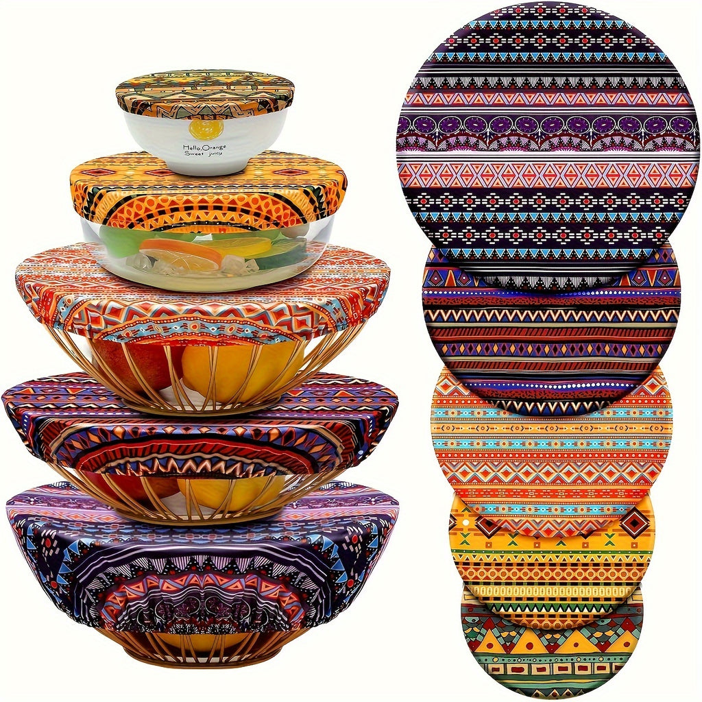 5 Pieces Bowl Covers - Reusable Fabric Stretch Covers for Bowls, Kitchen Jars, and Food Containers - Elastic Food Storage Covers - Cloth Dish Covers for Food Contact - Kitchen Essentials