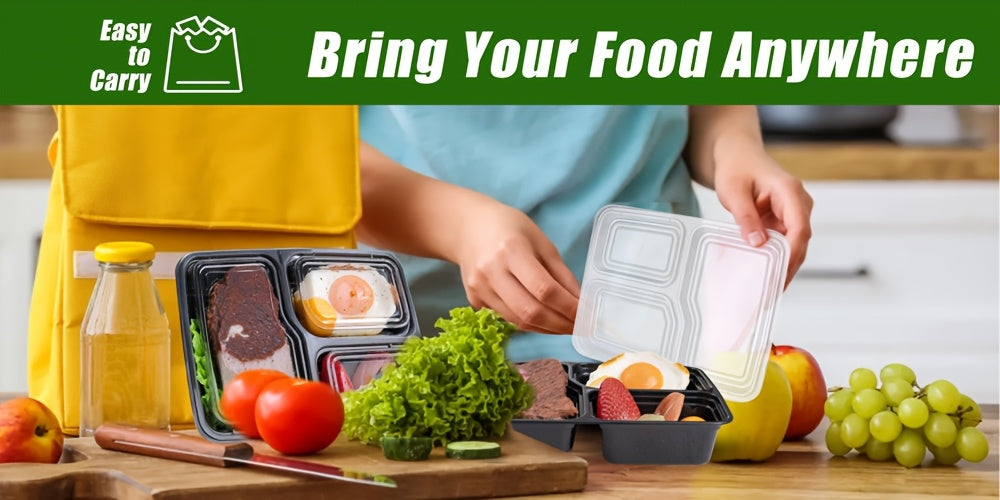 100pcs Black Disposable Food Containers with Lids - Leak-Proof, Stackable & Reusable Meal Prep Boxes - Microwave & Dishwasher Safe - Ideal for Home Cooking, Meals on the Go & Valentine's Day Gatherings, Portable Meal Containe