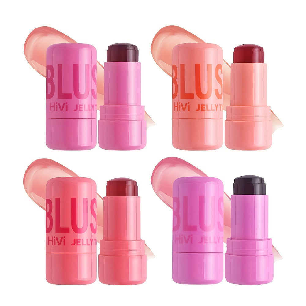 AuraNest waterproof jelly blush stick for lips and cheeks, showcasing the dual-use, vibrant pink color and sleek applicator design.