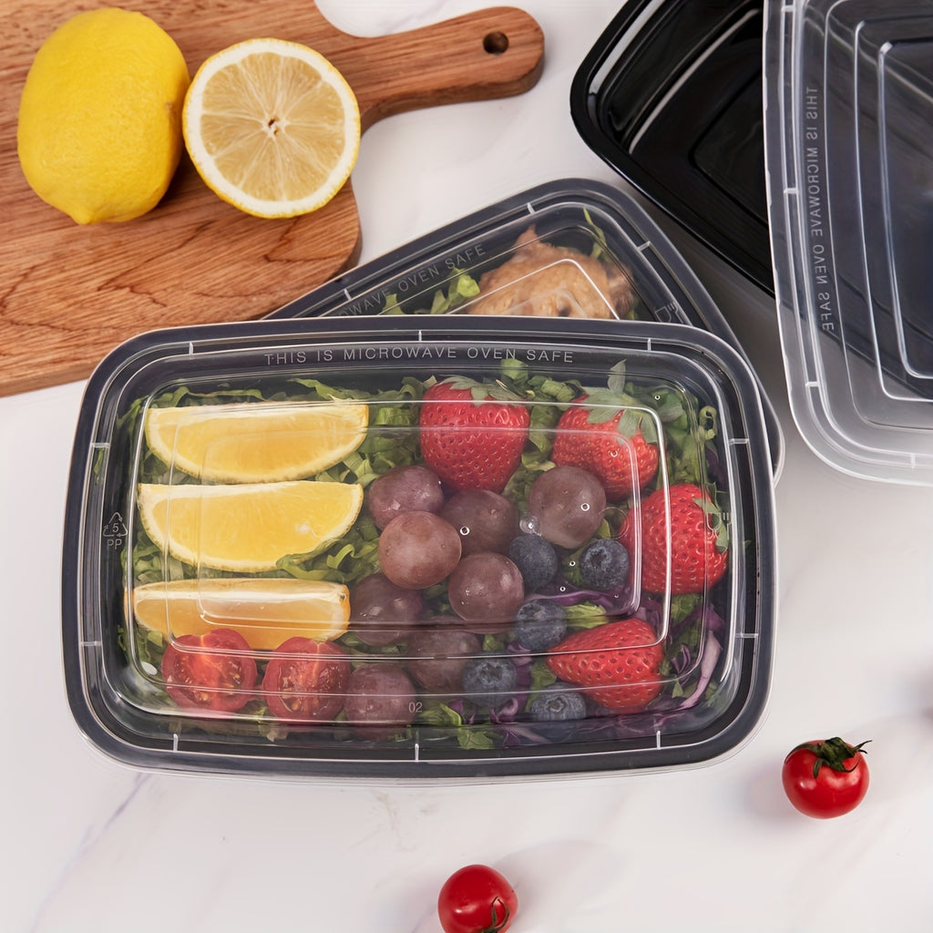 100pcs Black Disposable Food Containers with Lids - Leak-Proof, Stackable & Reusable Meal Prep Boxes - Microwave & Dishwasher Safe - Ideal for Home Cooking, Meals on the Go & Valentine's Day Gatherings, Portable Meal Containe