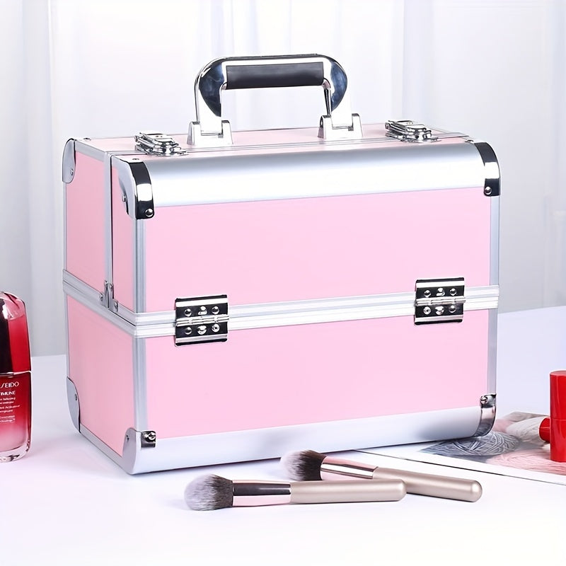 [Makeup Train Case] Portable Multi Compartments Makeup Box - Cosmetic Box with Locks, Jewelry Storage, Beauty Organizer