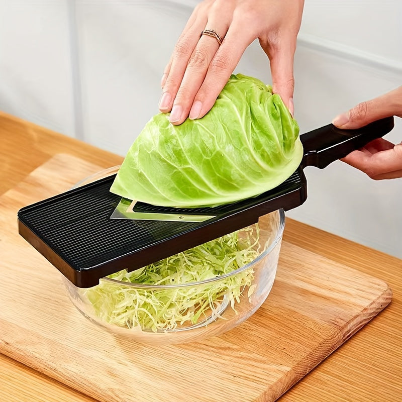 AuraNest multi-functional vegetable slicer with plastic and stainless steel blades for efficient kitchen food prep.