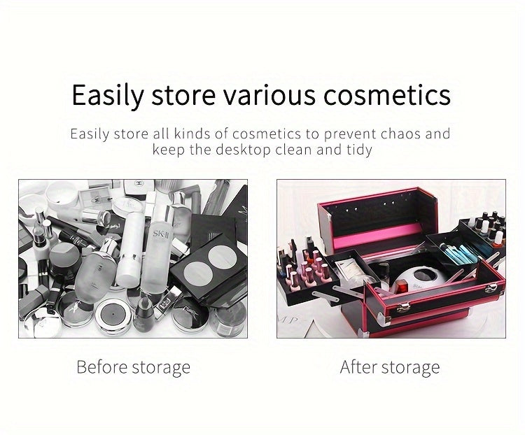 [Makeup Train Case] Portable Multi Compartments Makeup Box - Cosmetic Box with Locks, Jewelry Storage, Beauty Organizer