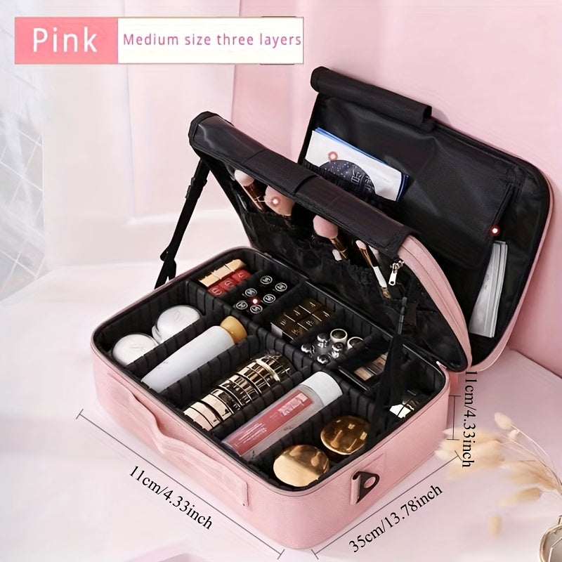 Professional Makeup Artist Cosmetic Organizer Case with Adjustable Dividers - Large Capacity Travel Beauty Suitcase, High Quality-like (No leaks), Portable with Carry/Shoulder Strap, for Women, Makeup Brushes, Toiletries, Jew