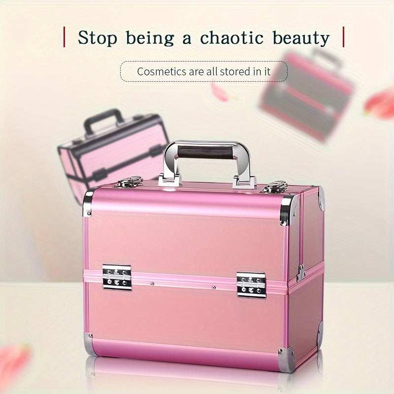 [Makeup Train Case] Portable Multi Compartments Makeup Box - Cosmetic Box with Locks, Jewelry Storage, Beauty Organizer