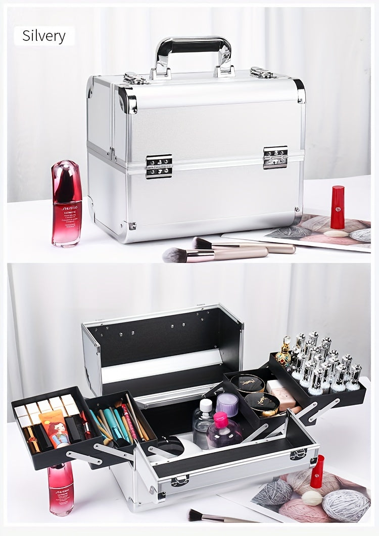 [Makeup Train Case] Portable Multi Compartments Makeup Box - Cosmetic Box with Locks, Jewelry Storage, Beauty Organizer