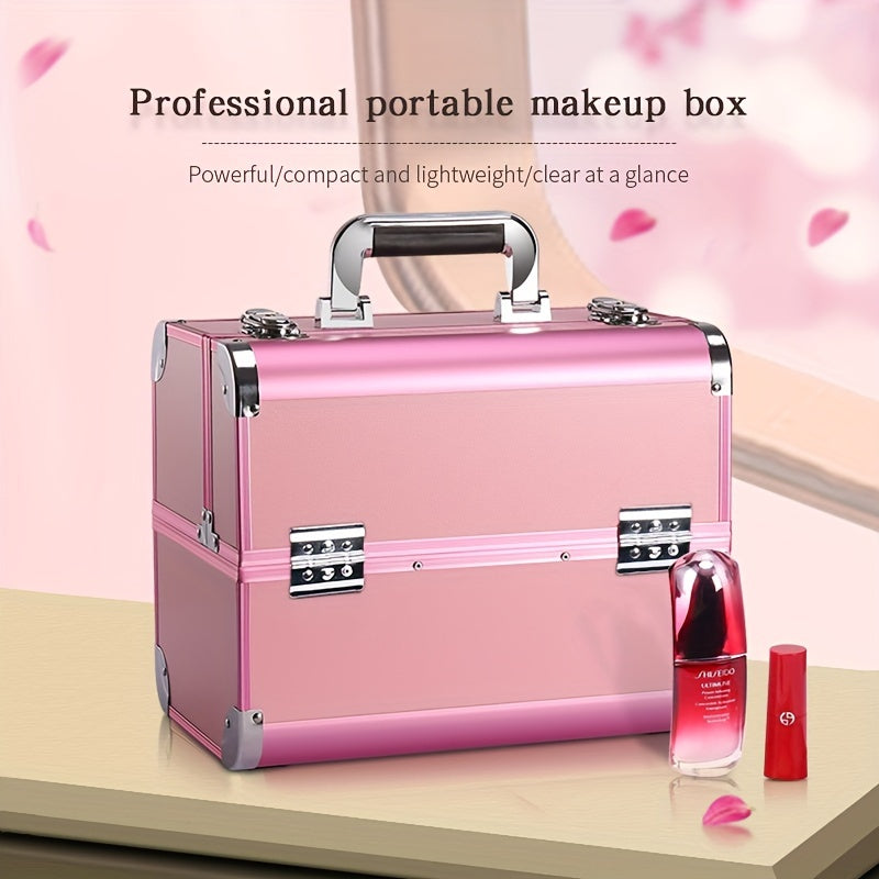 [Makeup Train Case] Portable Multi Compartments Makeup Box - Cosmetic Box with Locks, Jewelry Storage, Beauty Organizer