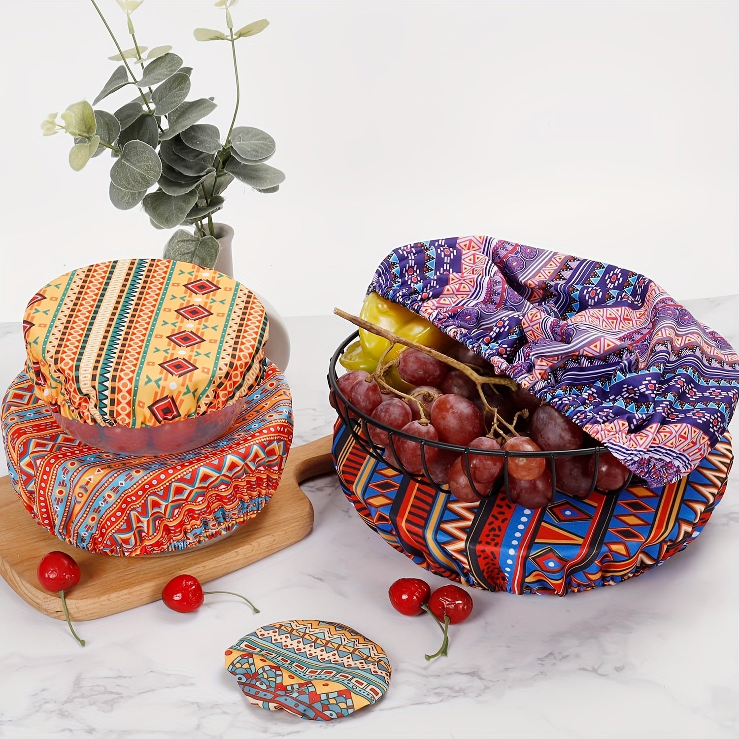 5 Pieces Bowl Covers - Reusable Fabric Stretch Covers for Bowls, Kitchen Jars, and Food Containers - Elastic Food Storage Covers - Cloth Dish Covers for Food Contact - Kitchen Essentials