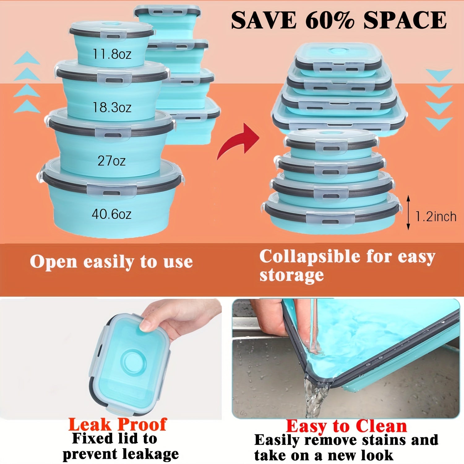 8 Collapsible Food Storage Containers With Lids, Rv Collapsible Bowls, Silicone Food Storage Containers, Camping Food Containers, Silicone Containers, Collapsible Containers For Food, Camping, Travel