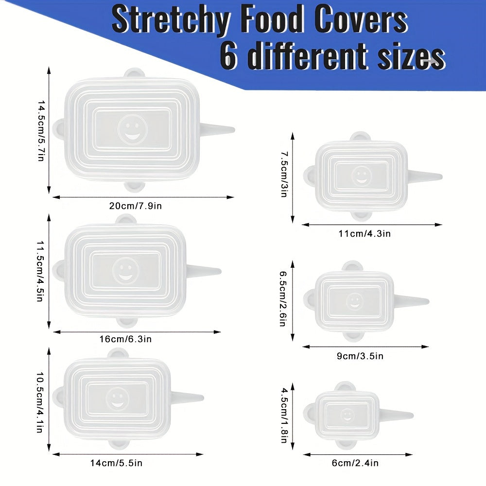 6pcs Silicone Stretch Lids - Reusable & Washable Bowl Covers, Kitchen & Dining Essentials