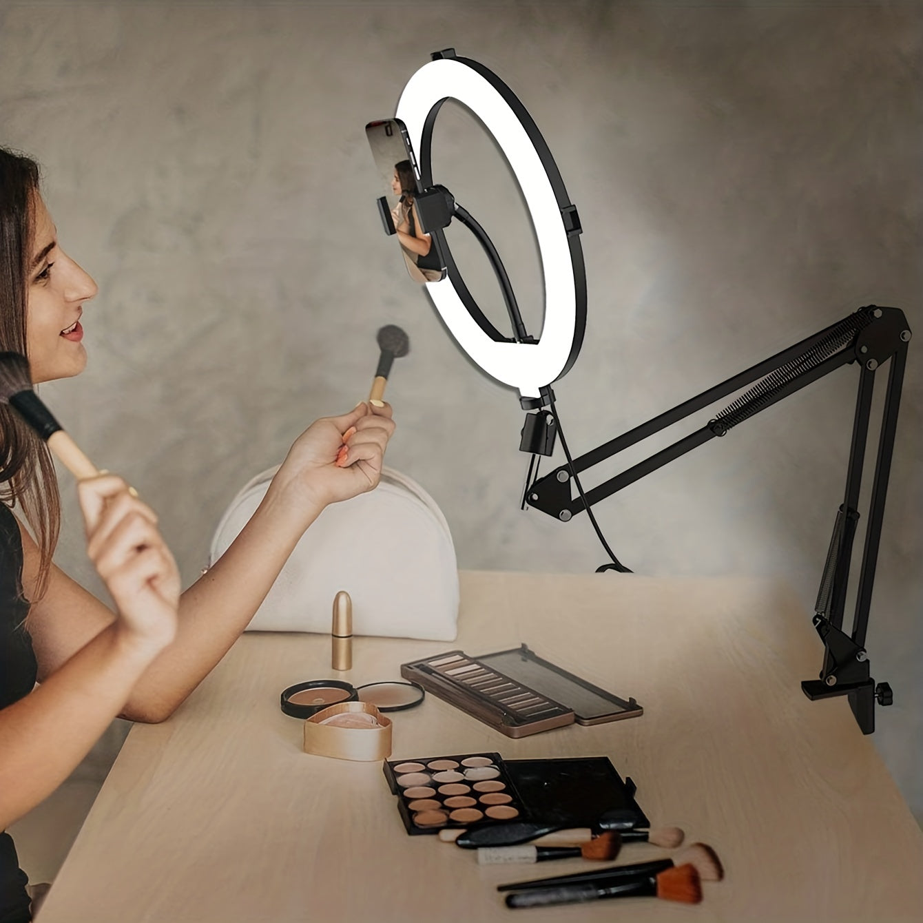 Live Streaming Fill Light, Beauty Light, Desktop Beauty Lighting, Indoor Face Light, Popular Photo Light, Mobile Shooting Light, Tiktok Light with a Ring Soft Light, And a 10-Inch Lamp with a Cantilever Stand