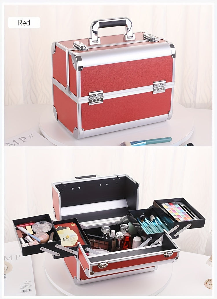 [Makeup Train Case] Portable Multi Compartments Makeup Box - Cosmetic Box with Locks, Jewelry Storage, Beauty Organizer