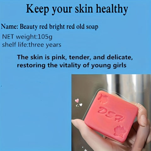 Red intimate soap for women by AuraNest, light beige areola bathing cleanser, showing the soap bar and packaging details.