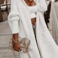[Cozy Cardigan] Cozy White Hooded Cardigan | Women's Long Sleeve Open Front Sweater with Ribbed Detailing, Loose Fit Mid-Stretch Fall Winter Casual Chic Layering Piece, Medium Elasticity, Breathable Material