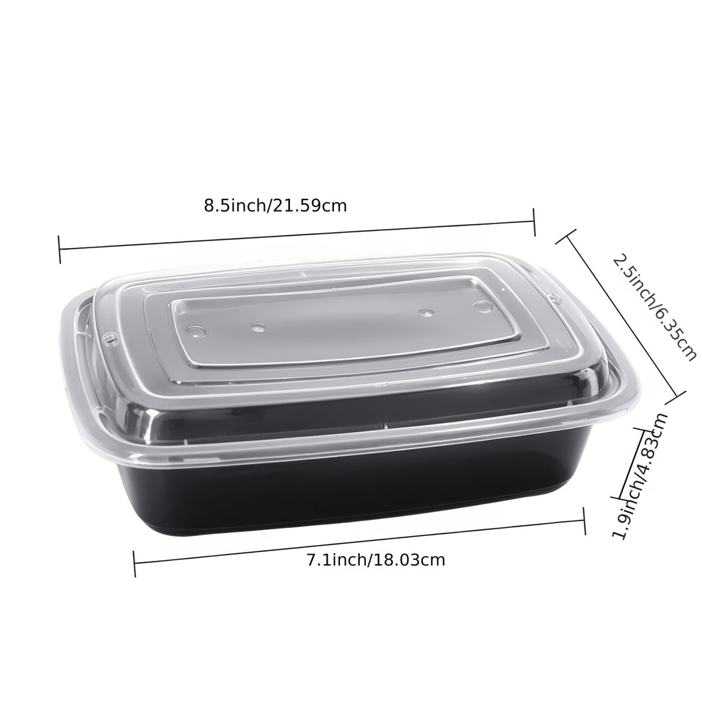 100pcs Black Disposable Food Containers with Lids - Leak-Proof, Stackable & Reusable Meal Prep Boxes - Microwave & Dishwasher Safe - Ideal for Home Cooking, Meals on the Go & Valentine's Day Gatherings, Portable Meal Containe