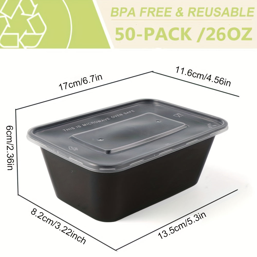 10/30/50pcs Meal Prep Containers, 26 OZ Microwavable Reusable Food Containers with Lids for Food Prepping, Disposable Lunch Boxes, Plastic Food Boxes- Stackable, Freezer Dishwasher Healthy