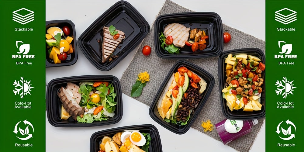 100pcs Black Disposable Food Containers with Lids - Leak-Proof, Stackable & Reusable Meal Prep Boxes - Microwave & Dishwasher Safe - Ideal for Home Cooking, Meals on the Go & Valentine's Day Gatherings, Portable Meal Containe