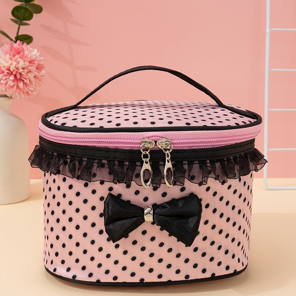 Stylish And Spacious Cosmetic Bag With Zipper And Dot Print For Travel And Makeup Organization