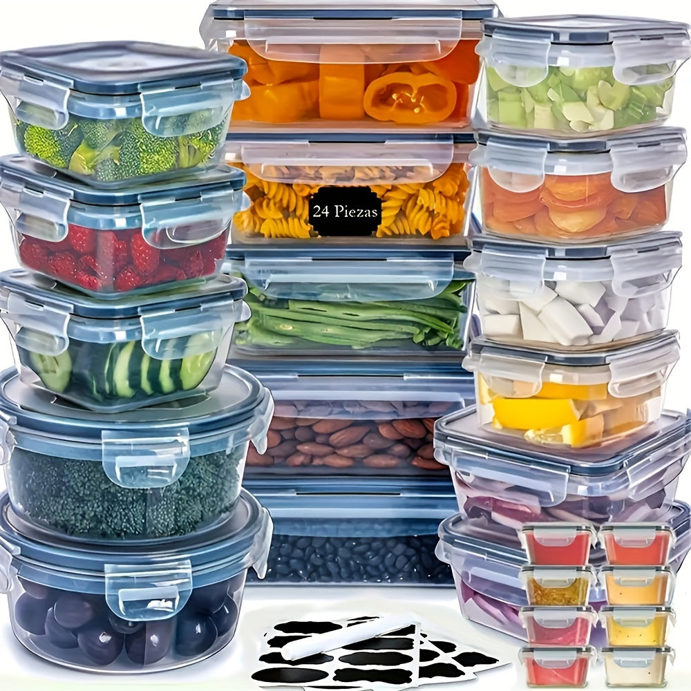 24pcs/Set Of Kitchen Storage Containers With Lids - Microwave Safe, BPA-free Plastic Food Containers For Fruits, Vegetables, Meats And More - Includes Labels And Markers For School, Office, Camping And Picnics