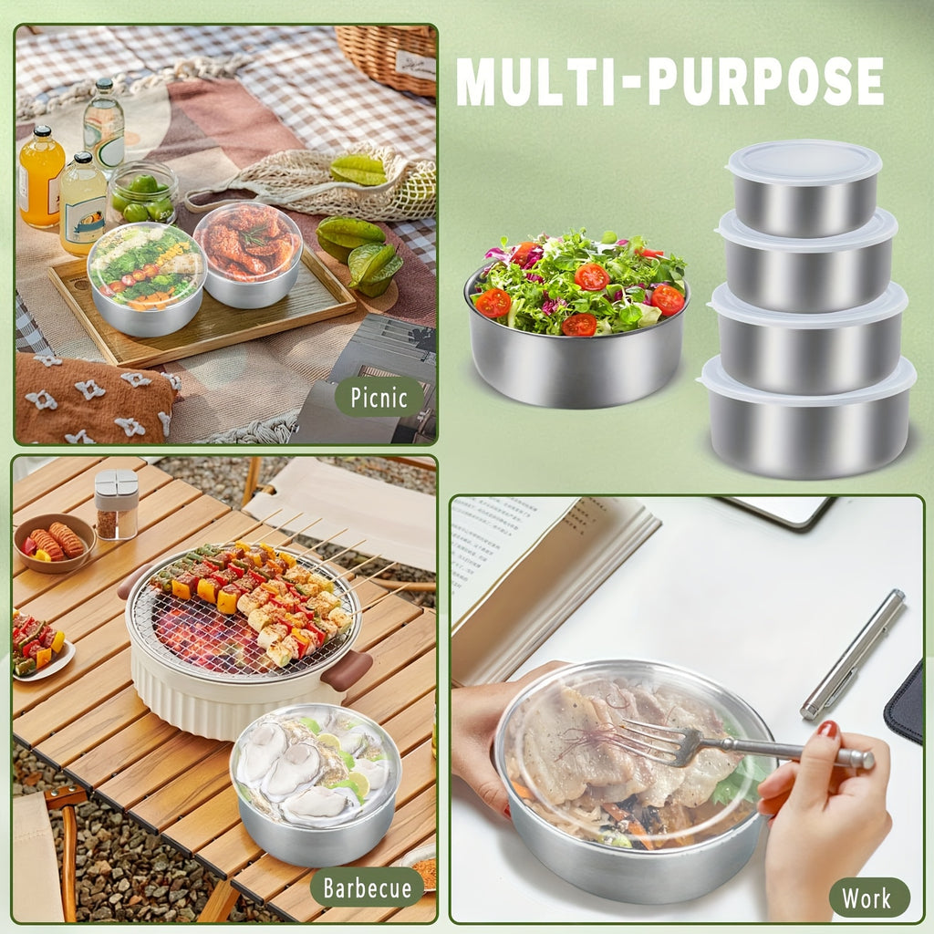 5pcs Stackable Food Storage Containers with Airtight Lids - Leakproof, Dishwasher Safe, Space-Saving Stainless Steel Kitchen Organizer for Meal Prep, Fridge, Pantry - Ideal for Vegetables, Fruits, Snacks, Leftovers - Heavy-Du