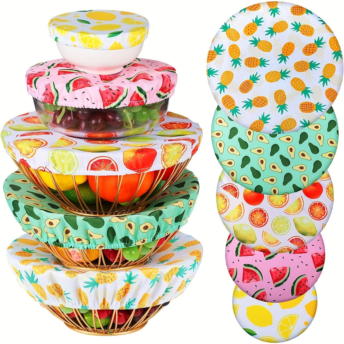 5 Pieces Bowl Covers - Reusable Fabric Stretch Covers for Bowls, Kitchen Jars, and Food Containers - Elastic Food Storage Covers - Cloth Dish Covers for Food Contact - Kitchen Essentials